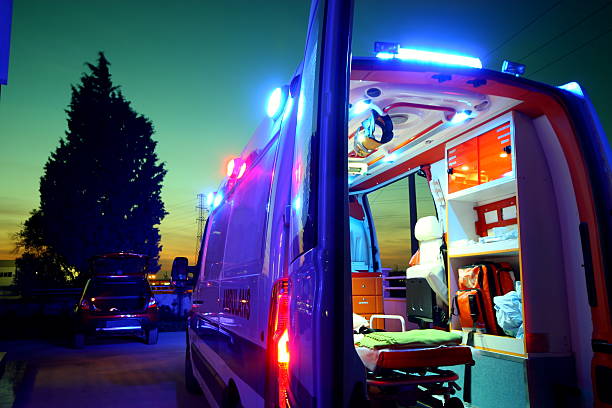 Emergency Ambulance at sunset. Transport Médical Lyon